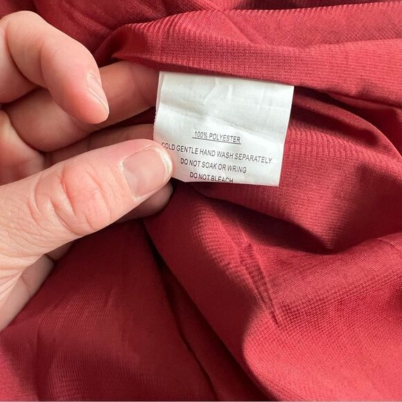 Polly Burgundy Patterned Ruffle Neck Long Sleeve Fit & Flare Dress - Picture 12 of 12